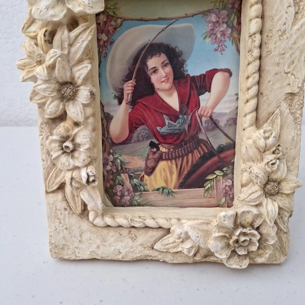 Vintage Ornate Solid Stone HEAVY Photo Picture Frame Flowers 6.5